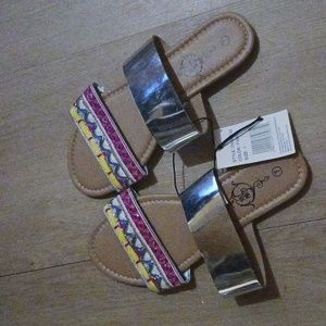 Shoes  Strap Sandals Summer Beach Shoes Silver Pink Flats  Sole Mates